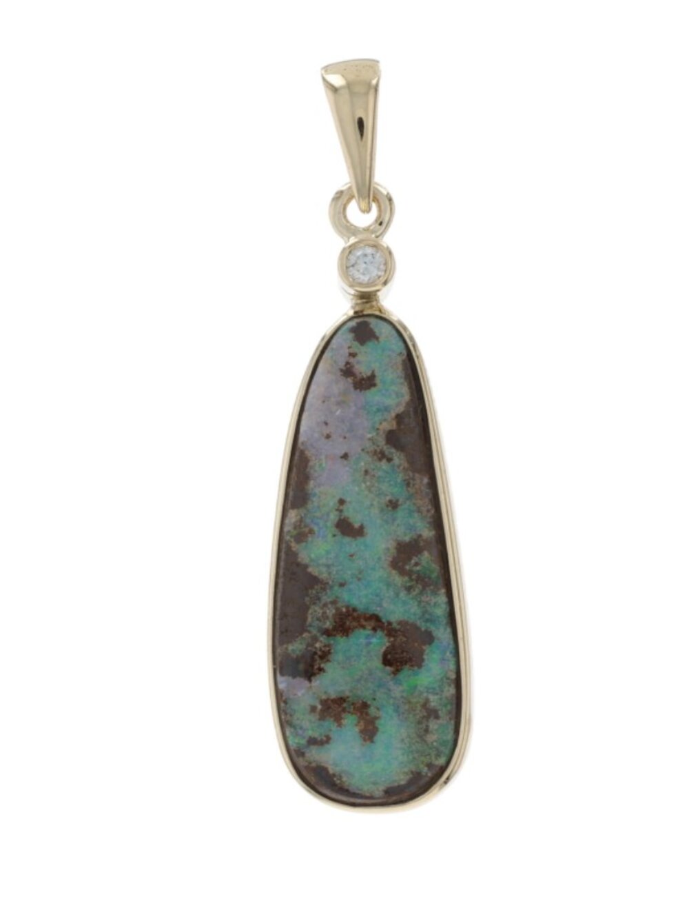 Yellow Gold Boulder Opal Diamond Pendant - 14k